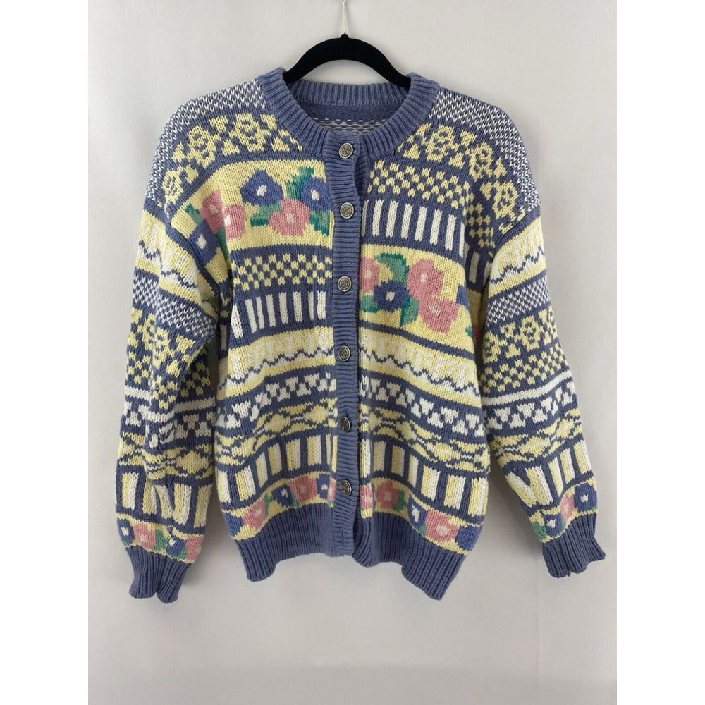 Floral Spring Easter Colours Button-Up‎ Soft Knit Cardigan